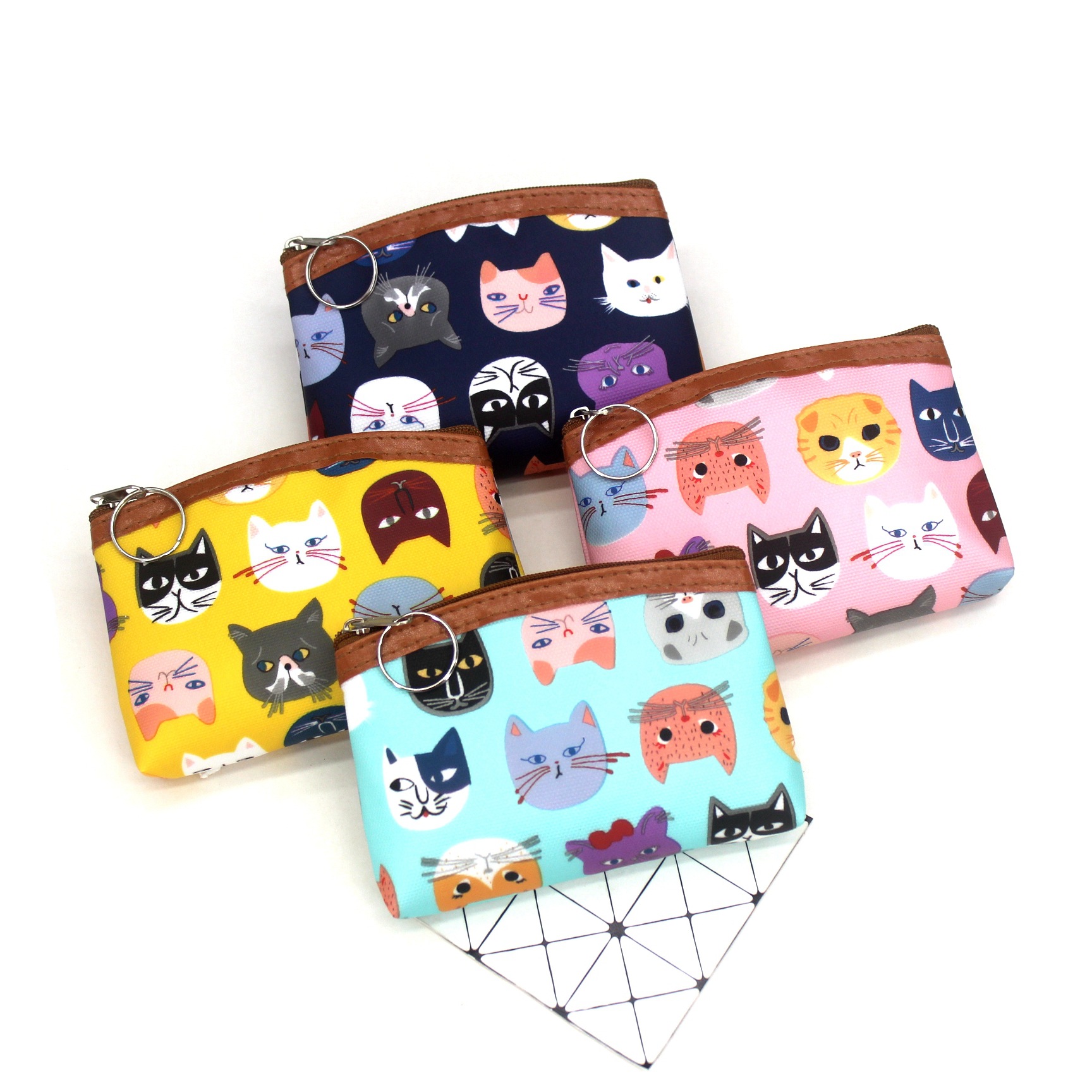Children's Wallet Cartoon Kitten Candy Color Women's Coin Purse Student Small Wallet Key Card Holder Square Arc