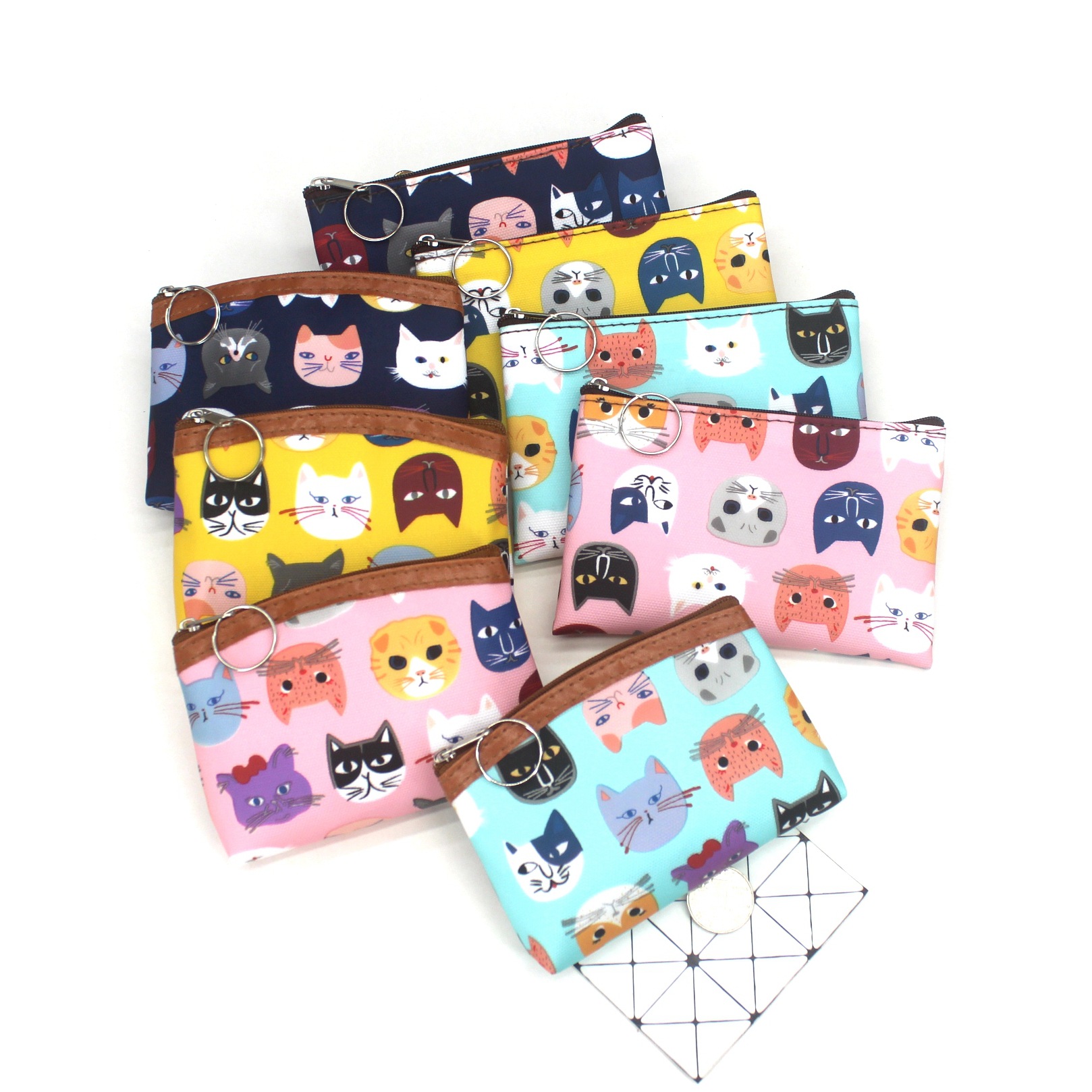 Children's Wallet Cartoon Kitten Candy Color Women's Coin Purse Student Small Wallet Key Card Holder Square Arc