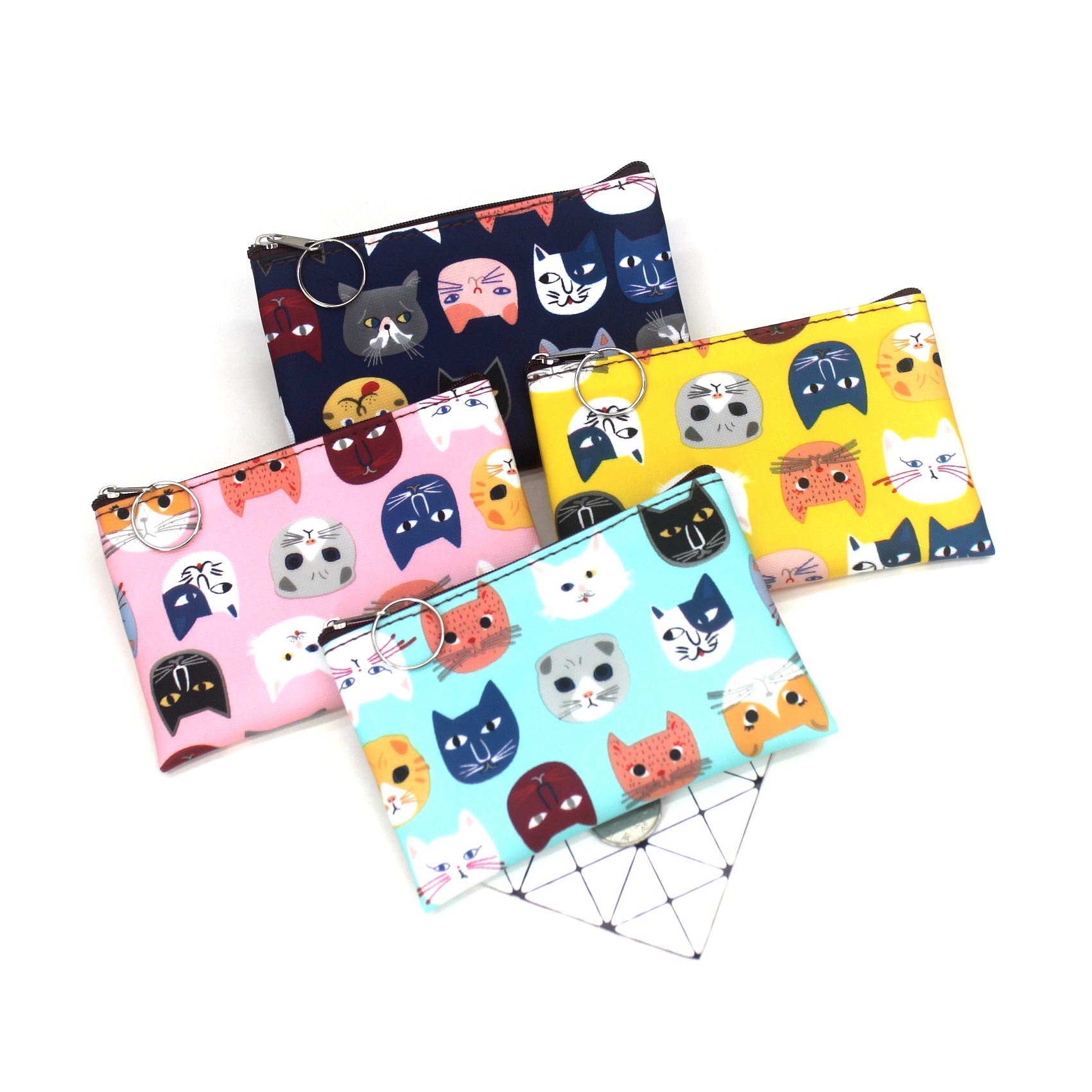Children's Wallet Cartoon Kitten Candy Color Women's Coin Purse Student Small Wallet Key Card Holder Square Arc