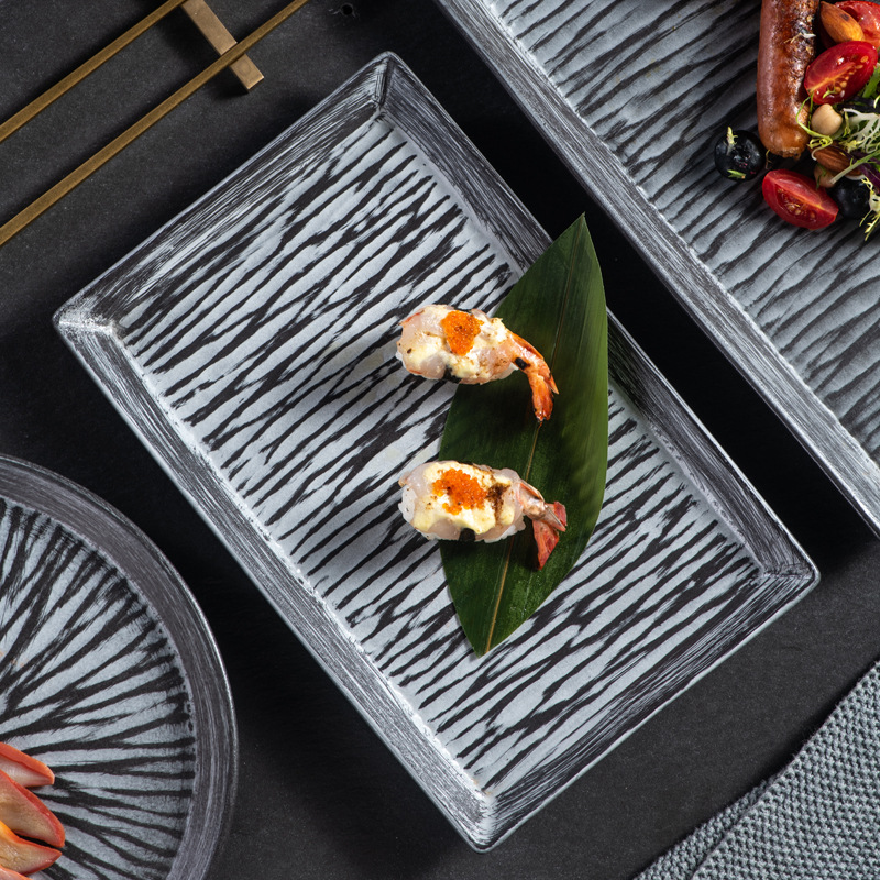 Mercure Western food rectangular plate creative relief striped plate Western ceramic big fish plate restaurant Dumpling plate dish