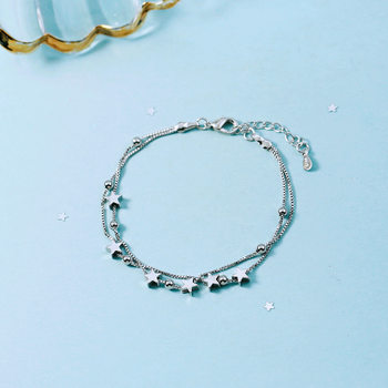 Cute and Sweet Baby Stars Silver Bracelet Double-layer Star Jewelry Simple Box Chain Lover Gift Women's New Style
