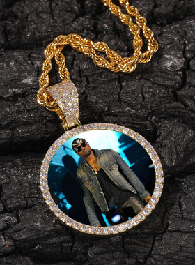 欧美吊坠创意相片项链镶锆石