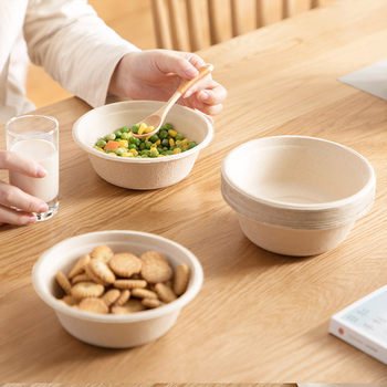 Camellia Disposable Bowl Meal Box Thickened Round Eco-friendly Household Vegetable Soup Set Picnic Tableware Paper Bowl