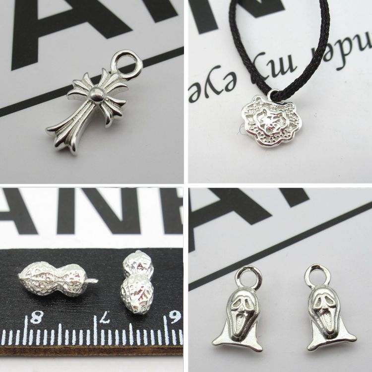 925 Sterling Silver DIY Beaded Pendant Accessories Homemade Braided Hand Rope Necklace Anklet Waist Chain Silver Ornament Small Pendant Material