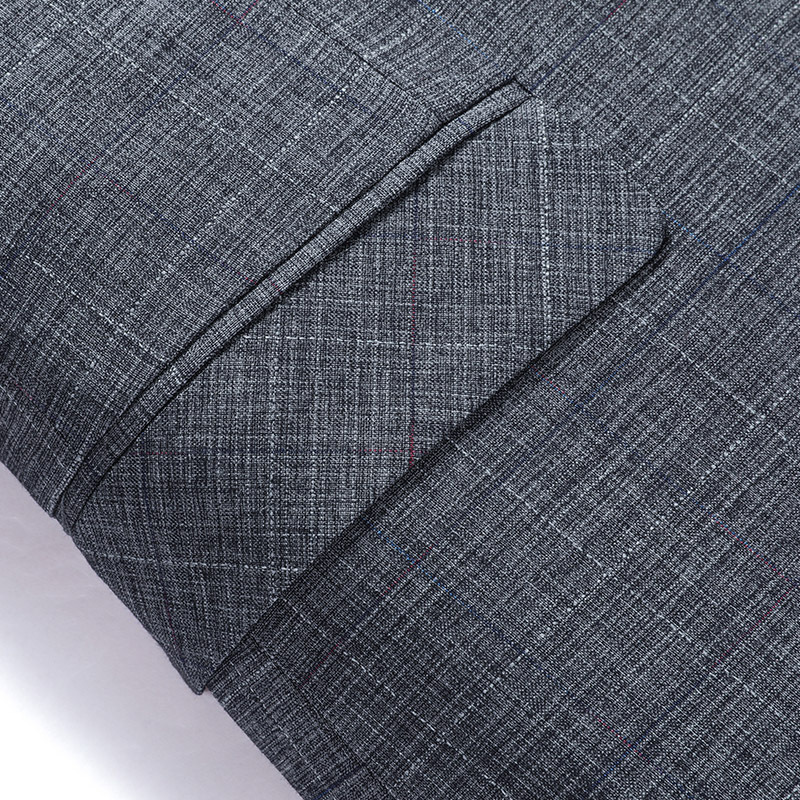 Áo blazer nam dáng ôm họa tiết kẻ caro vải pha mỏng nhẹ — Caro Xám