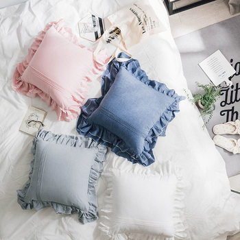Korean Pure Cotton Pillowcase Ruffled Back Pillow Pure Color Small Fresh Pillowcase Manufacturer Special Price Wholesale Pillow