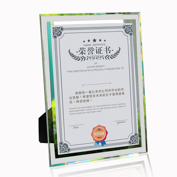 Certificate Display Frame Glass Honor Certificate Frame Crystal Certificate Framing Frame a 4inch Table Photo Frame Wholesale Picture Frame
