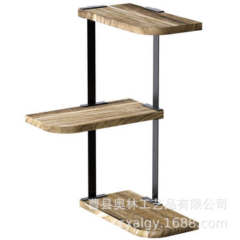 Factory Supplies Amazon-Style Antique Corner Three-Tier Wardrobe with Iron Frame and Wooden Board, Wall-Mounted Iron Art Carbonized Bathroom Storage