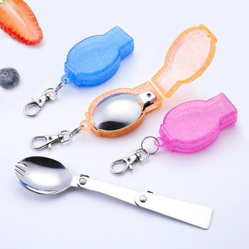 304 stainless steel folding spoon Fork outdoor portable tableware suit creative travel gift tri-fold spoon LOGO