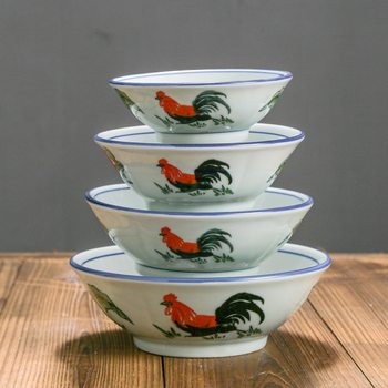 Factory Direct Sales Retro Celadon Rooster Bowl Thickeneded and Durable Ceramic Noodle Bowl Soup Bowl Dual-Purpose Tableware Supports Logo