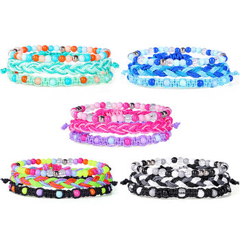 Cross-border New Bracelet 3-piece Set Hand-woven Wax Line Hand Rope Colorful Beaded Bohemian Bracelet Set Women