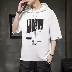 2025 Summer New Half Sleeve T-shirt Men's Trendy Brand Youth Ant Wrinkle Casual hooded Short sleeved T-shirt Cross border