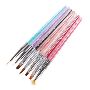 Manicure Tools Brush Set Nail Art Crystal with Drill Rod Drawing Pen Smudge Painted Hook Line Pen Row Pen 7 Pack