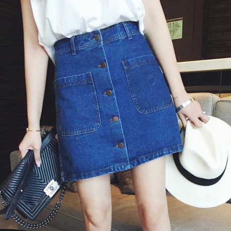 High Waisted A Line Denim Skirt Slim Fit Double Pockets Trendy Design Casual Wear for Students Wholesale Available