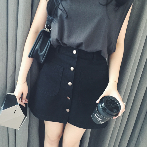 High Waisted A Line Denim Skirt Slim Fit Double Pockets Trendy Design Casual Wear for Students Wholesale Available