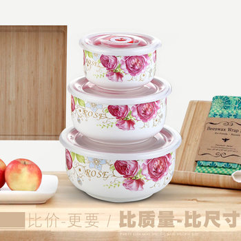 Wholesale Gift Tableware Sealed Microwave Bowl Lunch Box Crisper Ceramic Fresh-Keeping Bowl Three-Piece Set for Home Use