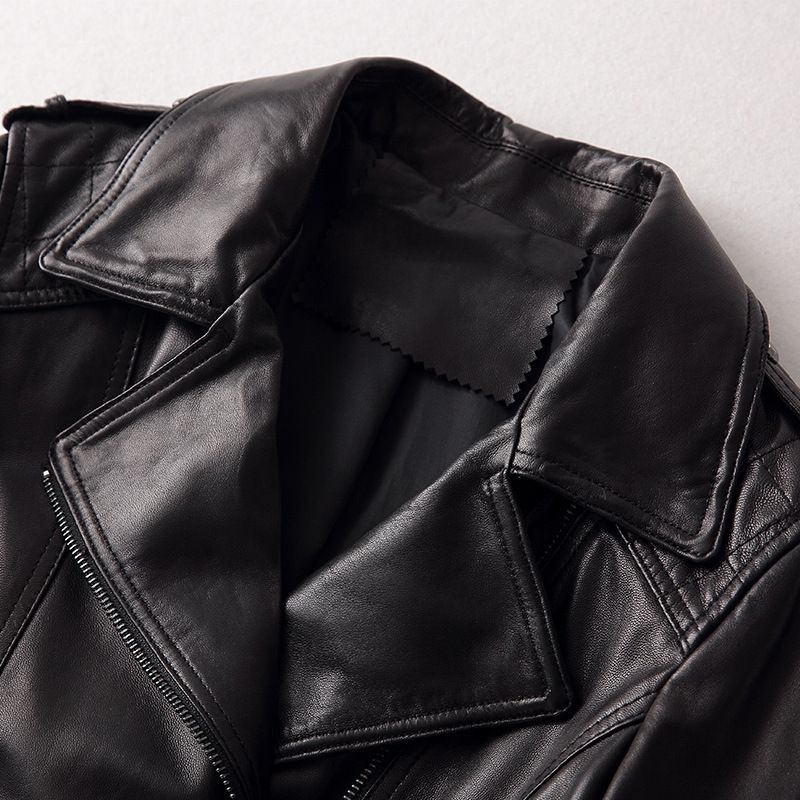 Áo khoác da nữ dáng ngắn cổ vest phối khóa kéo phong cách biker ôm dáng — Màu đen