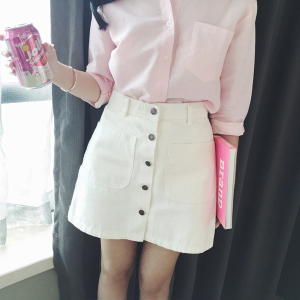 High Waisted A Line Denim Skirt Slim Fit Double Pockets Trendy Design Casual Wear for Students Wholesale Available