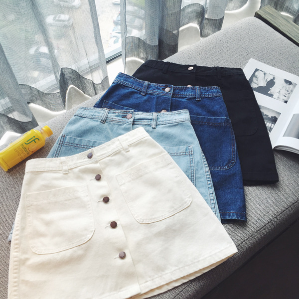 High Waisted A Line Denim Skirt Slim Fit Double Pockets Trendy Design Casual Wear for Students Wholesale Available