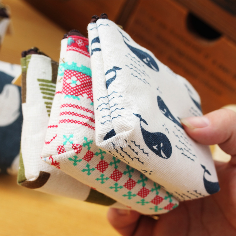Vintage Korean Style Cotton Linen Small Fresh Coin Purse Coin Bag Simple Fashion Canvas Cartoon Key Bag Storage Bag