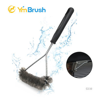 Factory Direct Supply Wholesale Foreign Hot Selling Oven Brush 12inch Three-Sided Steel Wire Barbecue Cleaning Brush Practical Barbecue Brush
