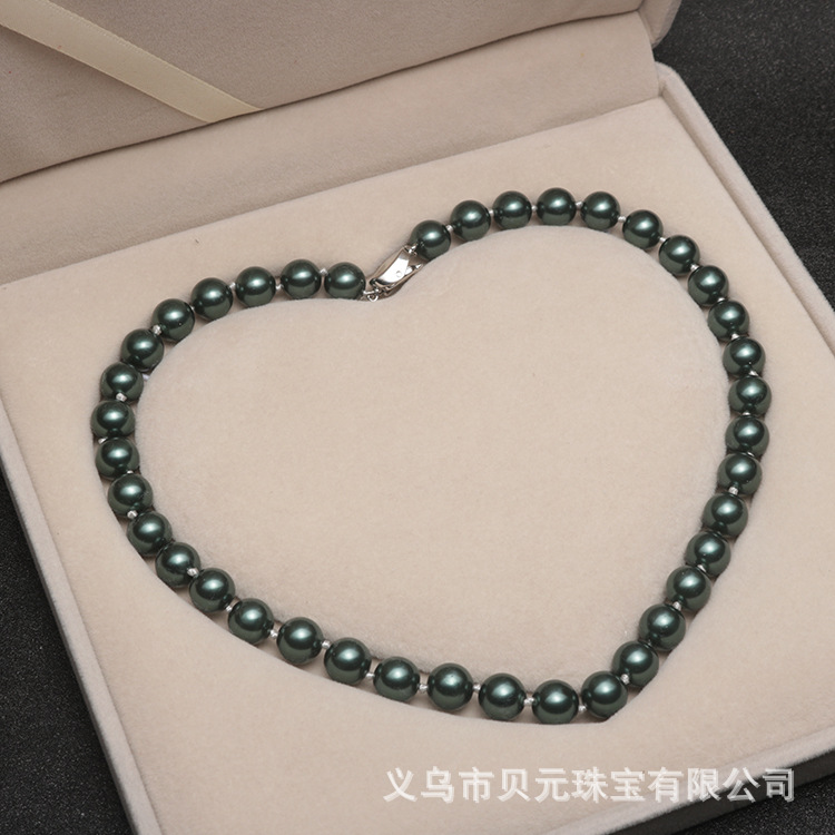 气质深海贝壳珍珠项链女多色正圆仿贝珠项链送妈妈女友礼物货源批