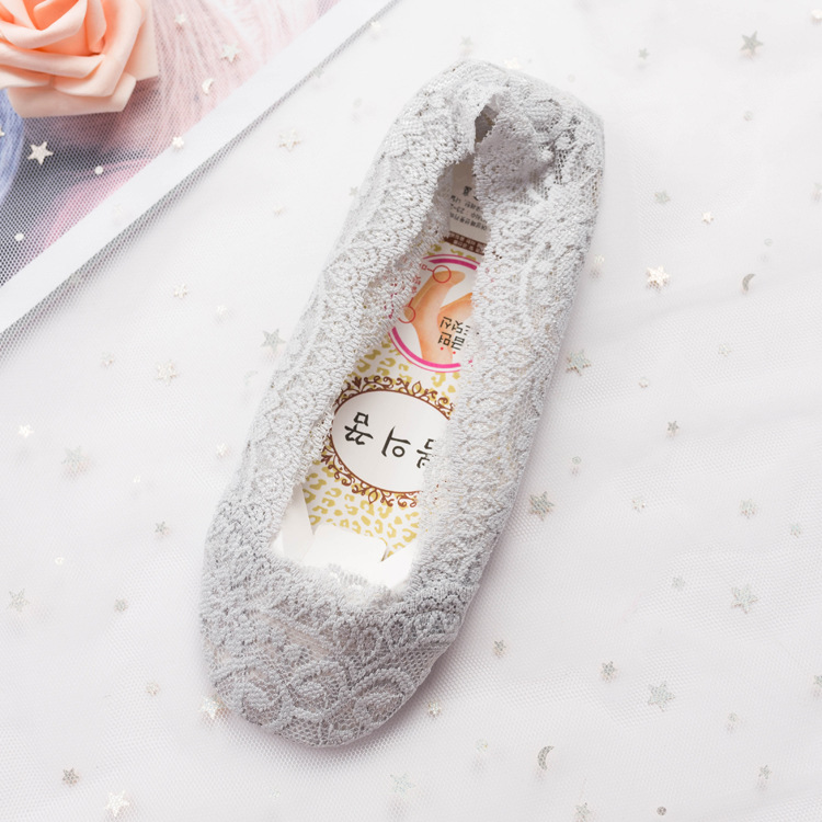 春夏一圈硅胶浅口蕾丝花边船袜隐形棉底 防滑女士 冰丝防脱短袜子