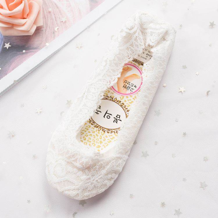 春夏一圈硅胶浅口蕾丝花边船袜隐形棉底 防滑女士 冰丝防脱短袜子