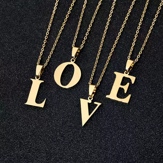 DIY Personality Letter Necklace Letter 26 Stainless Steel European and American Fashion Stainless Steel 26 English Letter Necklace
