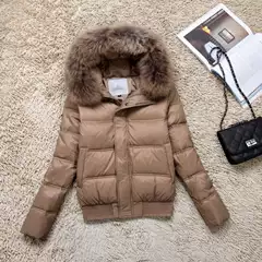 Cross-border Autumn and Winter Raccoon Fur Collar Down Jacket Women's Short Yao Di Slim-fit Thickened Slimming Waisted All-match Coat Trendy