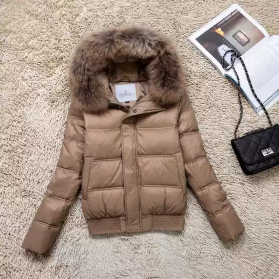 Cross-border Autumn and Winter Raccoon Fur Collar Down Jacket Women's Short Yao Di Slim-fit Thickened Slimming Waisted All-match Coat Trendy