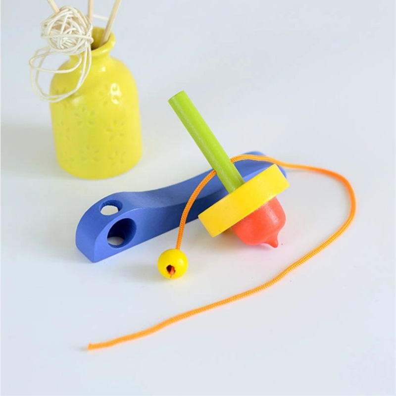Wooden Handle Cable Top Wooden Educational Children's Nostalgia Traditional Toys Colorful Top Stall Toys