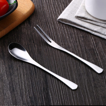 Stainless Steel Dessert Spoon Ice Cream Spoon Coffee Stirring Spoon Fruit Fork Household Fork Ice Spoon Tableware suit