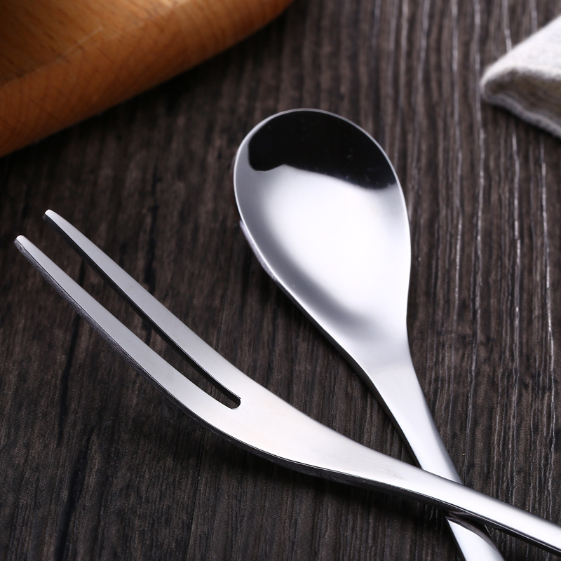 Stainless Steel Dessert Spoon Ice Cream Spoon Coffee Stirring Spoon Fruit Fork Household Fork Ice Spoon Tableware suit