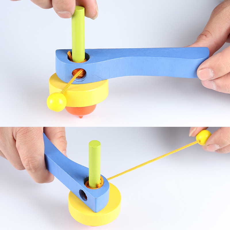 Wooden Handle Cable Top Wooden Educational Children's Nostalgia Traditional Toys Colorful Top Stall Toys