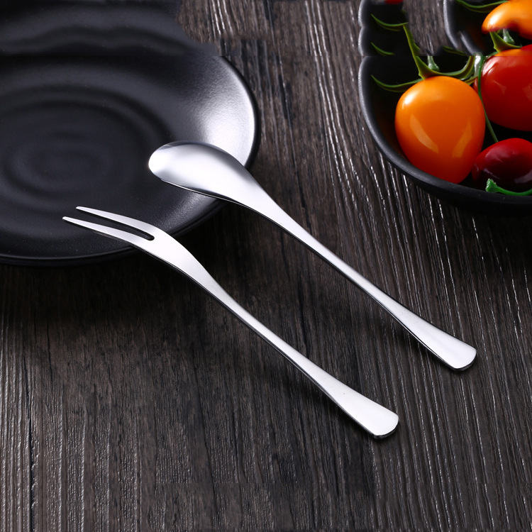 Stainless Steel Dessert Spoon Ice Cream Spoon Coffee Stirring Spoon Fruit Fork Household Fork Ice Spoon Tableware suit