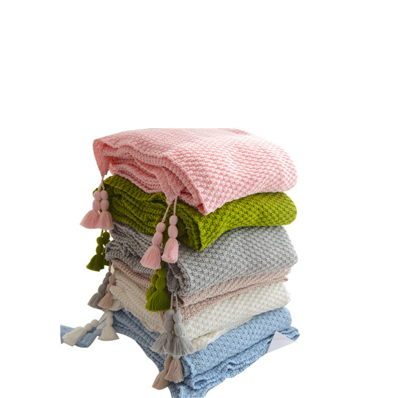 Spring knitted thread blanket osmanthus tassel cotton wool blanket office lunch break blanket air conditioning blanket photo props
