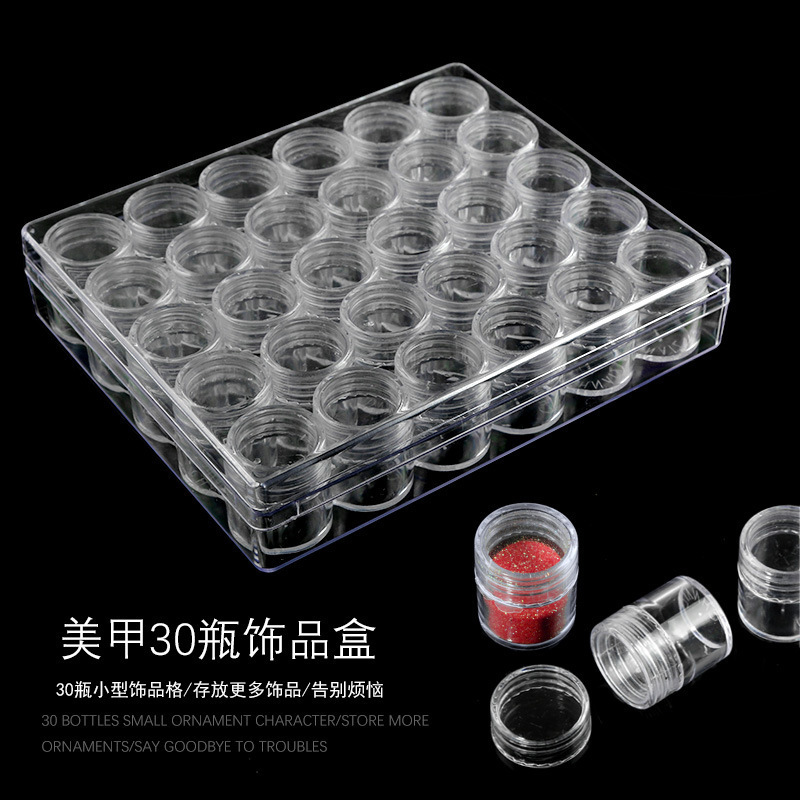 Nail tools storage box 30 grid transparent independent acrylic jewelry storage box glitter sequins bottle wholesale