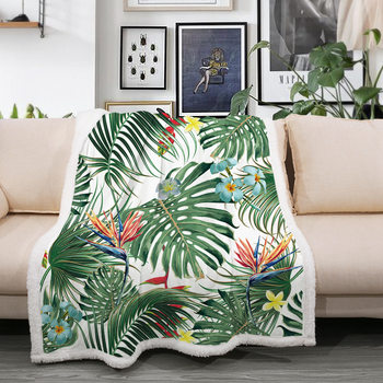 Palm Leaf Lamb Velvet Blanket Autumn and Winter Double-Layer Thickeneded Tv Blanket Cross-Border Printable Logo Sherpa Sofa Blanket