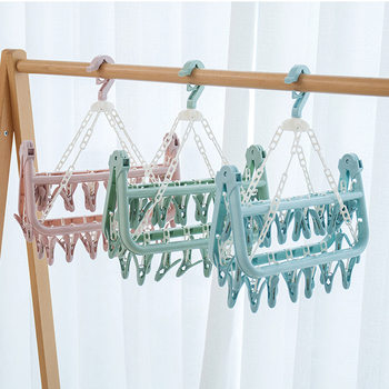 Creative plastic hanger multi-head 32-clip folding drying rack underwear socks clip drying clip windproof drying rack