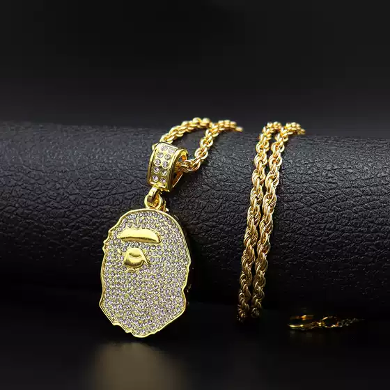 Cross-border hip-hop necklace chris Brown with diamond-encrusted ape head bape necklace hiphop men's and women's jewelry