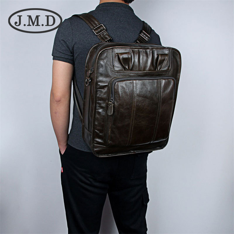 Ba lô da thật cổ điển nam đa năng 15.6 inch kèm quai đeo chéo — Màu cà phê đậm, Màu xám