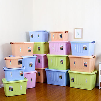 Factory Plastic Solid Color Multifunctional Clothes Tiling Box Household Dustproof Portable Cover Large Thickened Pulley Storage Box