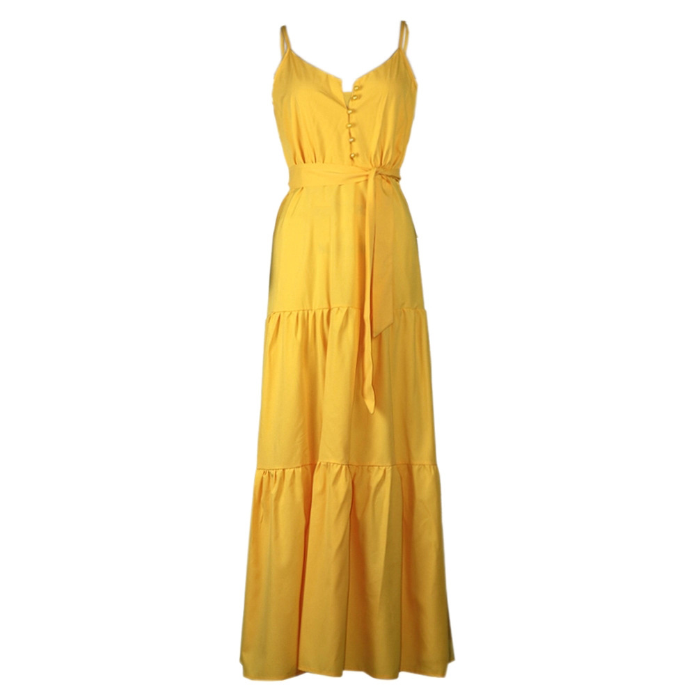 Womens Summer Dress Unique Button Design V Neck Color Block Sleeveless Casual Wear for Parties or Beach