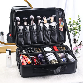 Manufacturer Wholesale Large-Capacity Cosmetic Bag Embroidered Manicure and Makeup Portable Partition Tool Box Cosmetic Bag