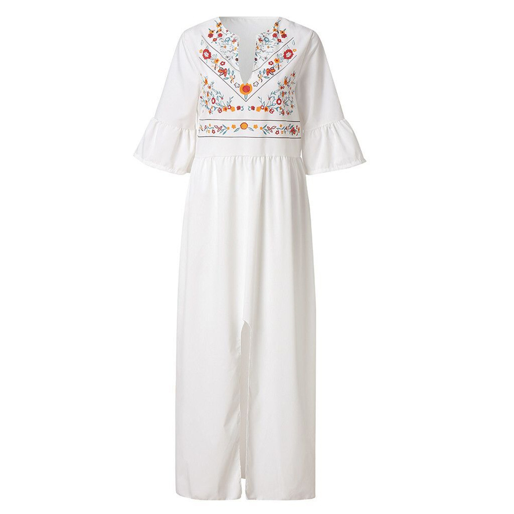 Bohemian A Line Dress Loose Fit Mid Sleeve Floral Print Color Block Casual Wear for Summer Wholesale Available