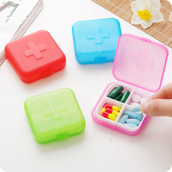 Travel Cross Pill Box 4 Compartments Plastic Sub-Package Small Pill Box Square Portable Portable Storage Pill Box Pill Box Wholesale