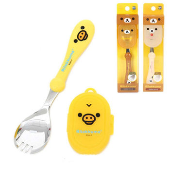 Korean Rilakkuma Spoon and Fork Integrated Children's Noodle Spoon Baby Tableware Stainless Steel Tableware