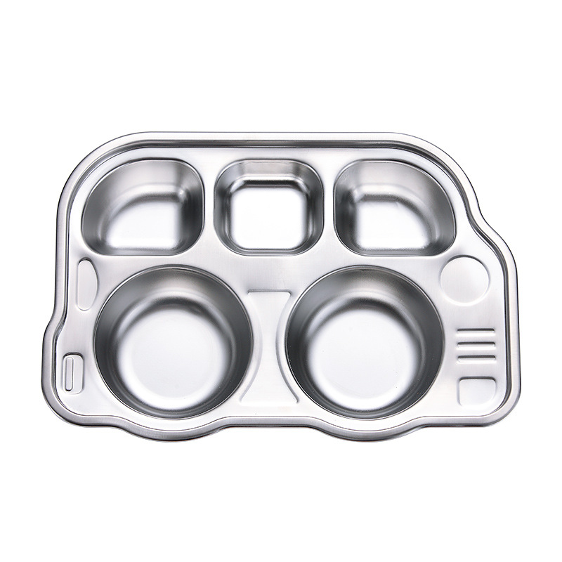 304 stainless steel children's plate compartment anti-fall baby eating plate car plate kindergarten separate plate cartoon