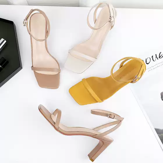 Fuhap New Style Sandals High Heels Ankle Strap Sandals Women 2022 Summer Casual Sandals Chunky Heel Square Toe Women's Shoes